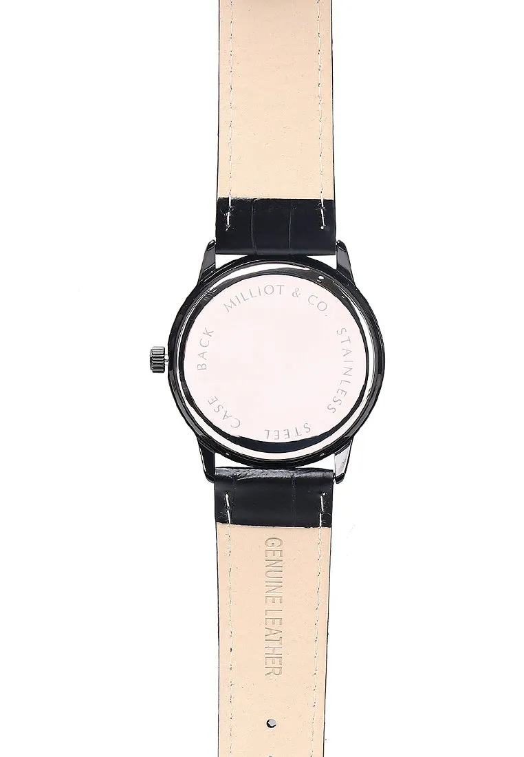 Edry Black  Leather  Watch (Black)