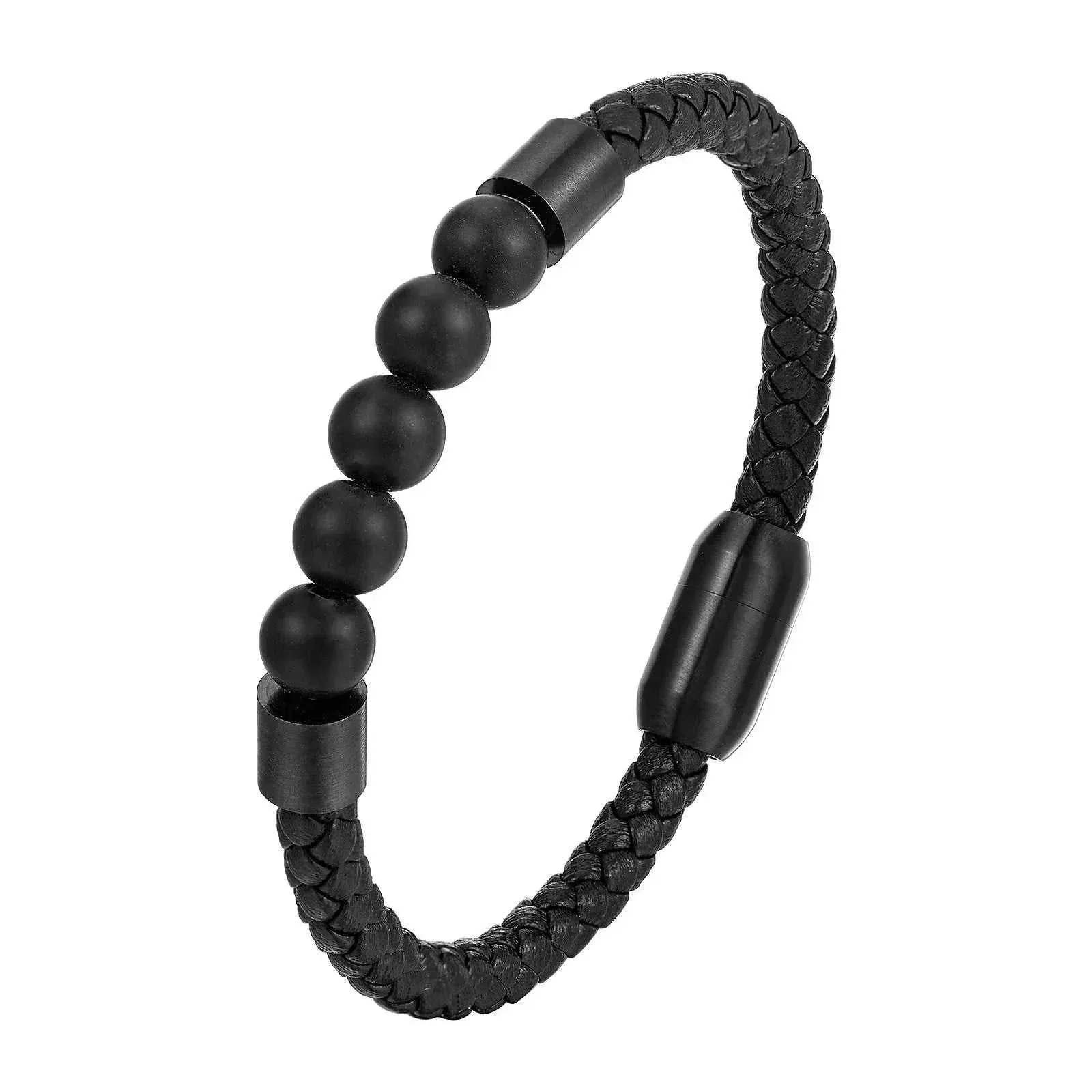 Elegant Men Elegant Men's volcanic rock Luxury Stainless Steel Hand-Woven Leathr Rope Tiger eye stone Bracelet