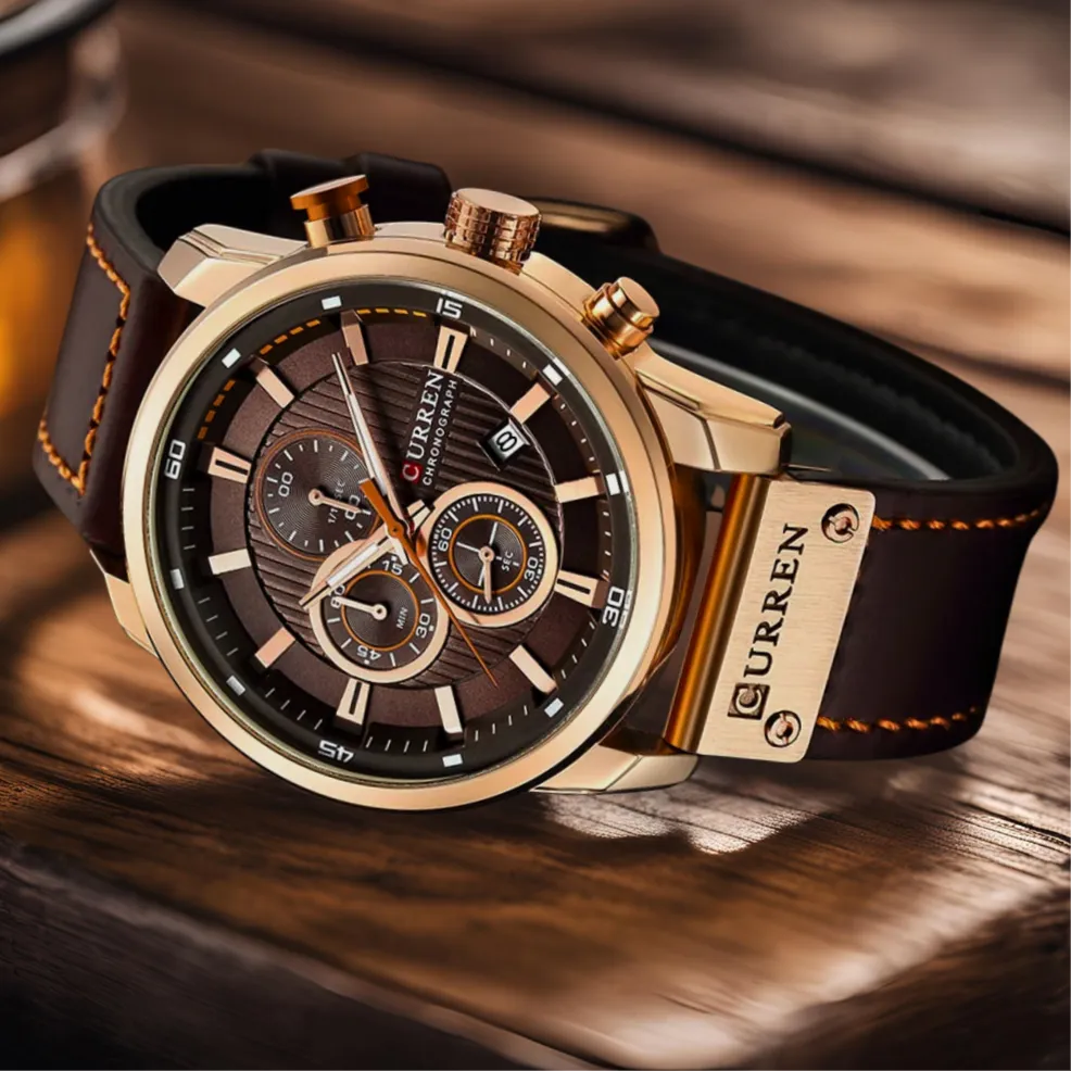 Elegant Quartz Watch with Leather Band