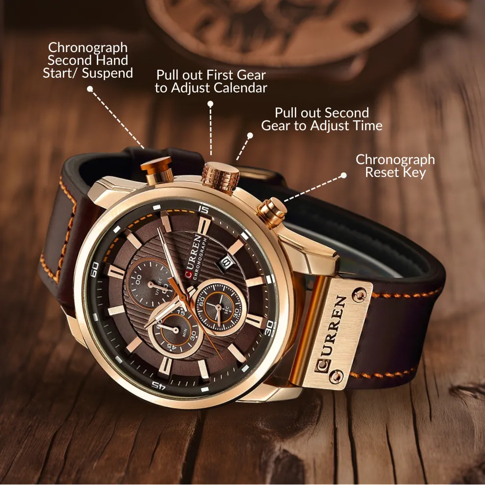 Elegant Quartz Watch with Leather Band