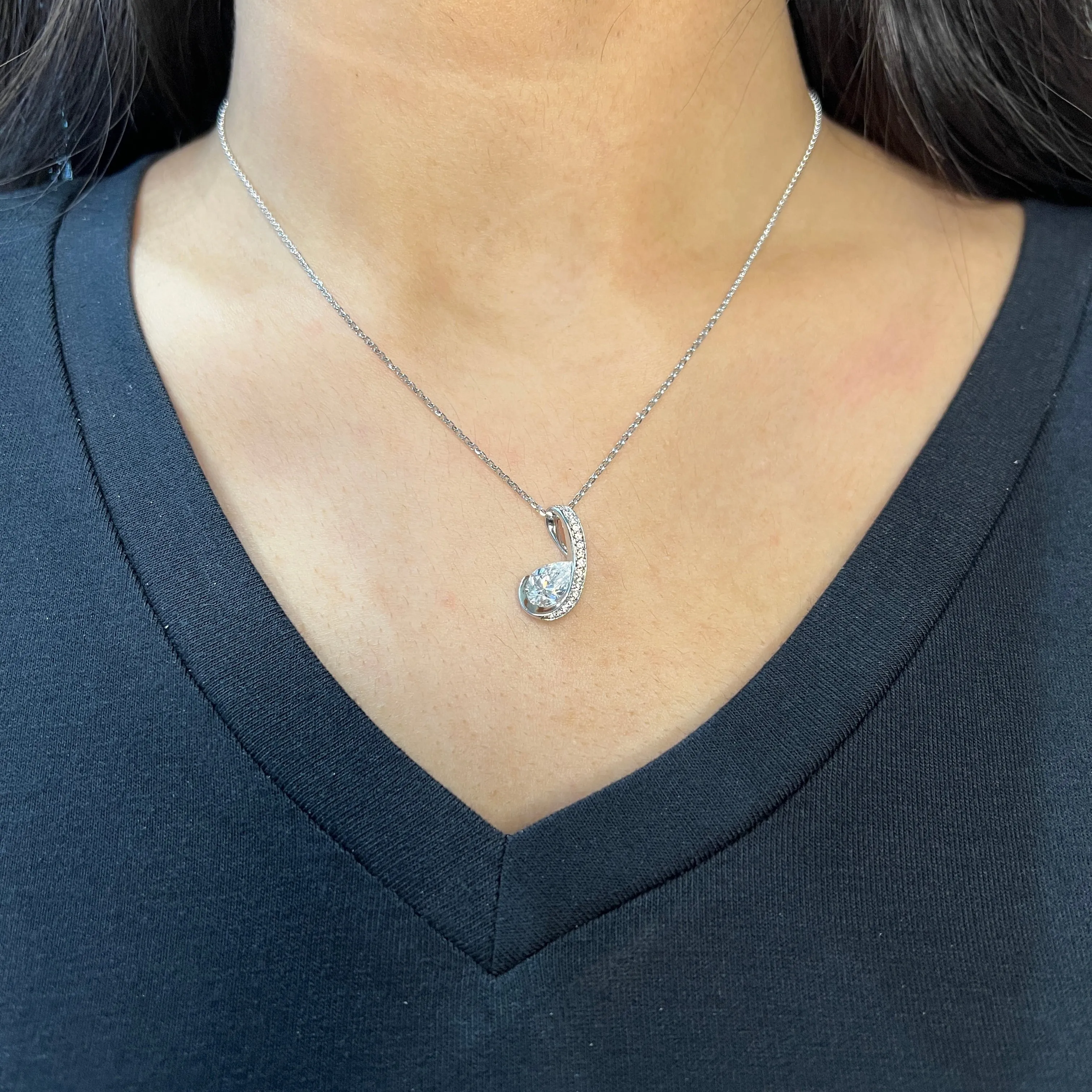 Elle Promise Sterling Silver Rhodium Plated CZ Swirl Necklace