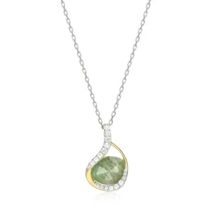 Elle Treasure Sterling Silver Rhodium and Gold Plated White Crystal and Amazonite Necklace