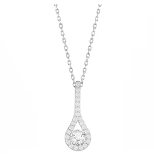 Elongated Pear Halo Drop Necklace