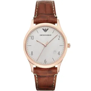 Emporio Armani Classic Brown Leather Strap Grey Dial Quartz Watch for Gents - AR1866