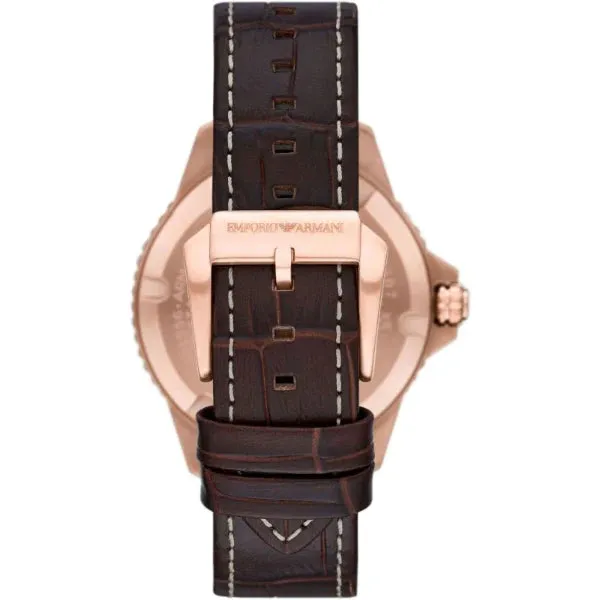 Emporio Armani Diver Brown Leather Strap Blue Dial Quartz Watch for Gents - AR11556