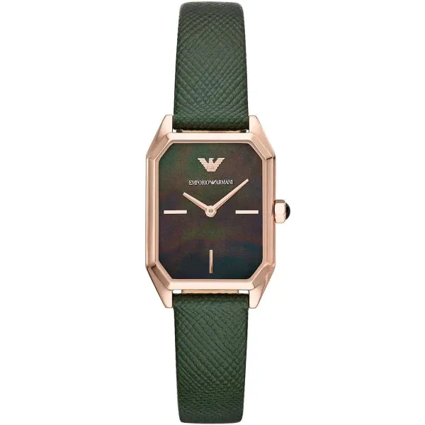 Emporio Armani Gioia Green Leather Strap Mother Of Pearl Dial Quartz Watch for Ladies - AR11149