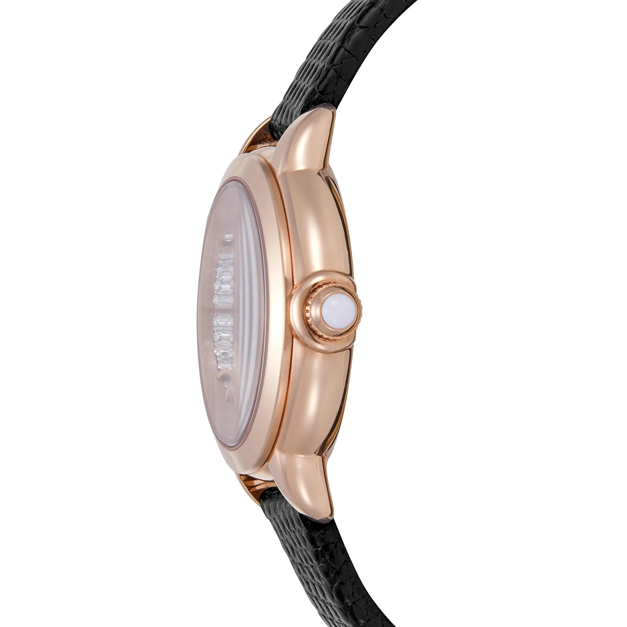 Emporio Armani Ladies Silver  Dial  Black Leather Strap Watch