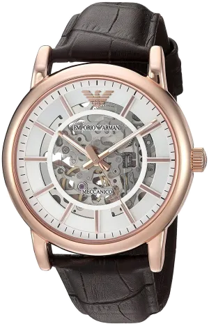 Emporio Armani Meccanico Black Leather Strap Skeleton Dial Automatic Watch for Gents - AR60007
