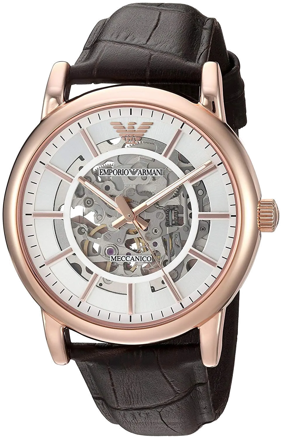 Emporio Armani Meccanico Black Leather Strap Skeleton Dial Automatic Watch for Gents - AR60007