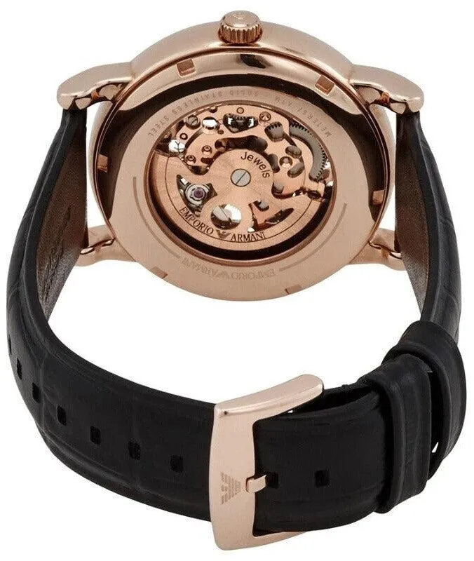 Emporio Armani Meccanico Black Leather Strap Skeleton Dial Automatic Watch for Gents - AR60007