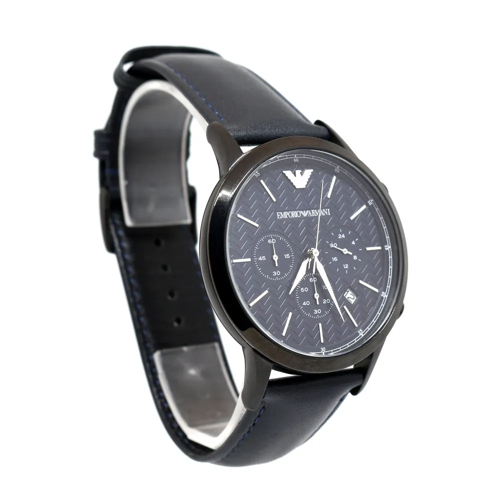 Emporio Armani Men's Watch Chronograph Full Stainless Steel Case With Black Plated / Dark Blue Dial