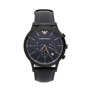 Emporio Armani Men's Watch Chronograph Full Stainless Steel Case With Black Plated / Dark Blue Dial