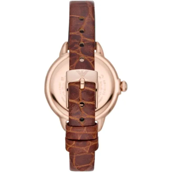 Emporio Armani Mia Brown Leather Strap Silver Dial Quartz Watch for Ladies - AR11525