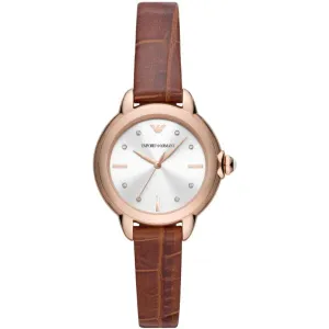 Emporio Armani Mia Brown Leather Strap Silver Dial Quartz Watch for Ladies - AR11525