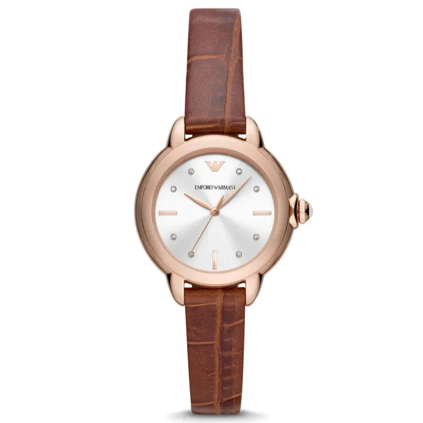Emporio Armani Women's Three-Hand Brown Leather Starp Watch