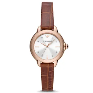 Emporio Armani Women's Three-Hand Brown Leather Starp Watch