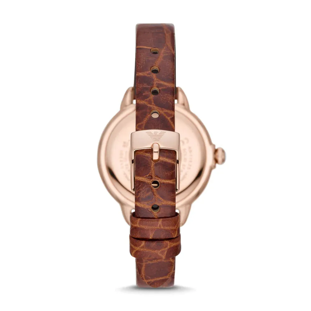 Emporio Armani Women's Three-Hand Brown Leather Starp Watch
