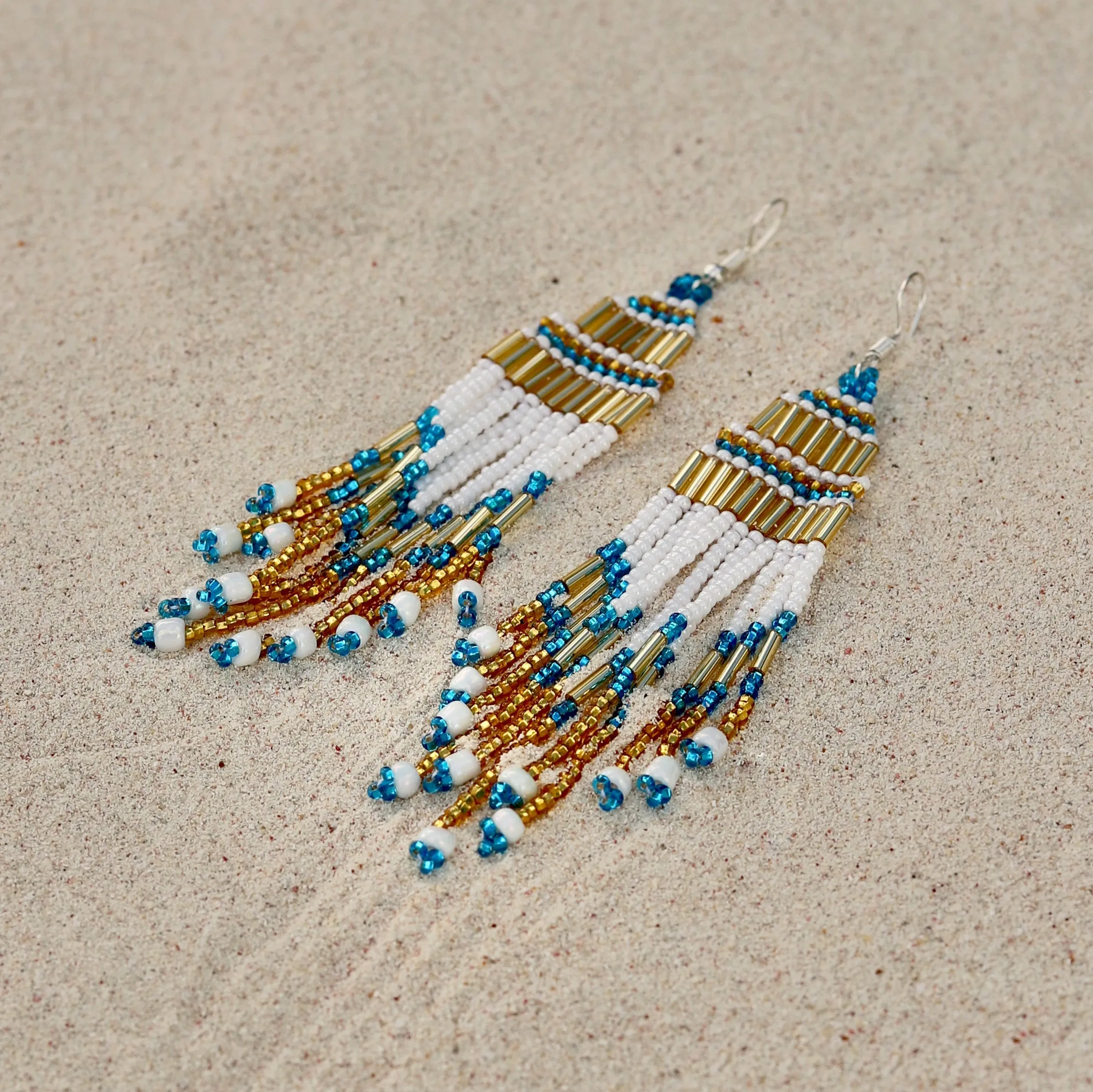 Encuentro Beaded Boho Earrings - The Blue Tide White
