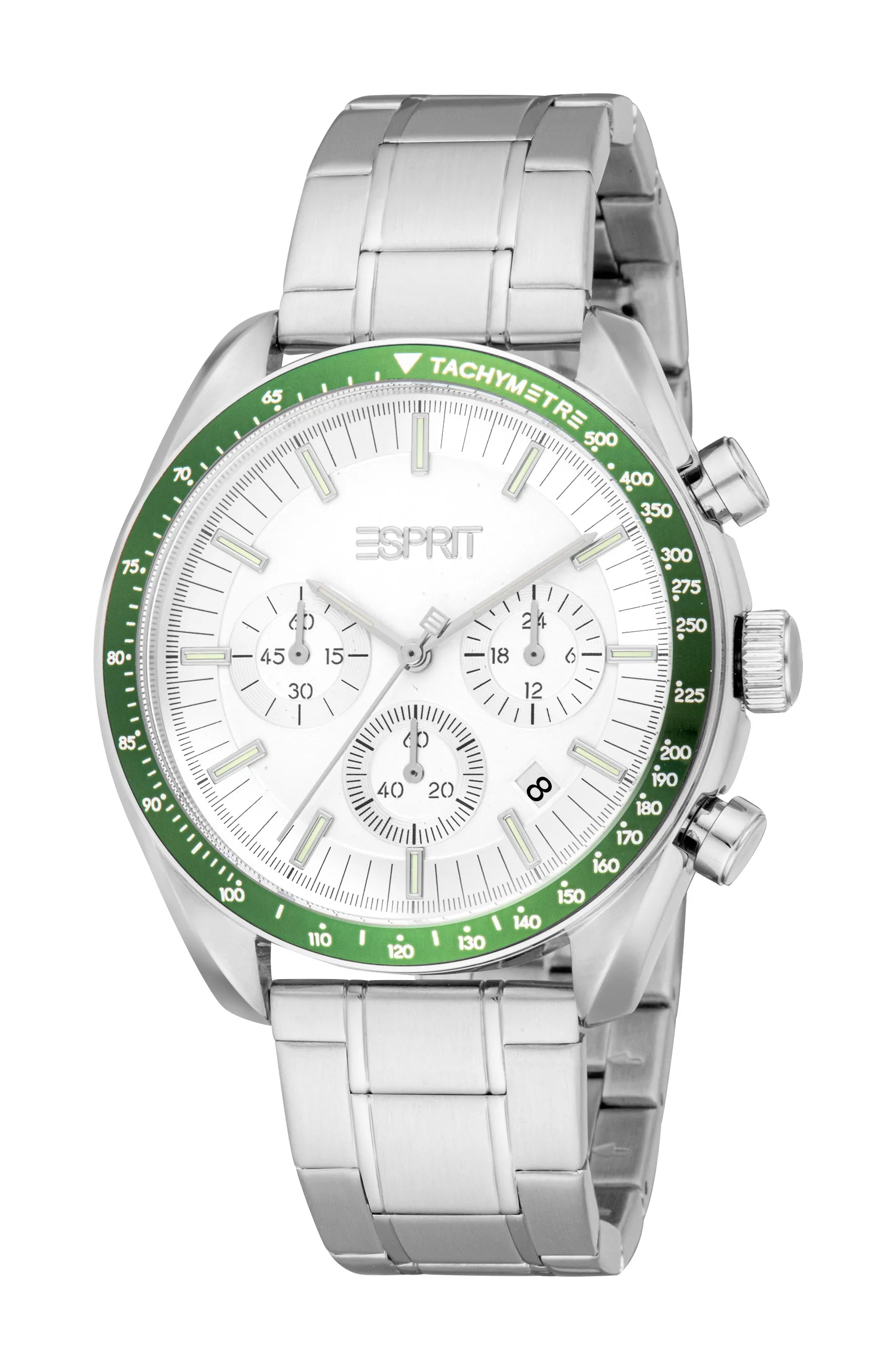 Esprit Gents Silver-Tone Chronograph Watch with Green Accents