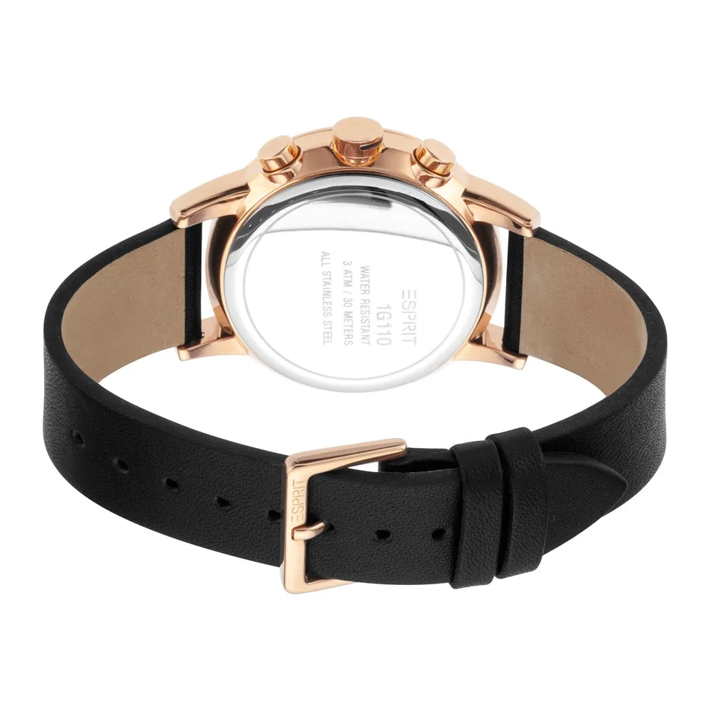 Esprit Men's Stainless Steel Chronograph Watch With Black Leather Strap