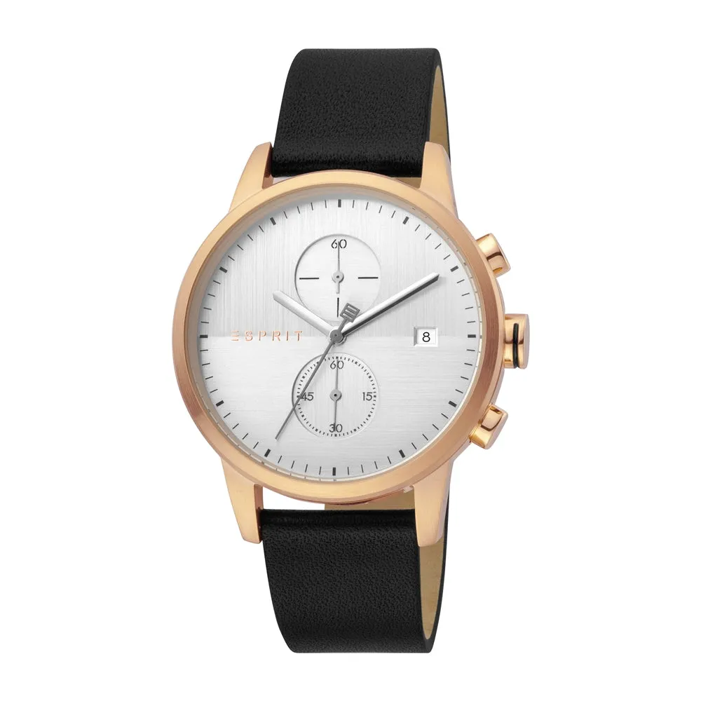 Esprit Men's Stainless Steel Chronograph Watch With Black Leather Strap