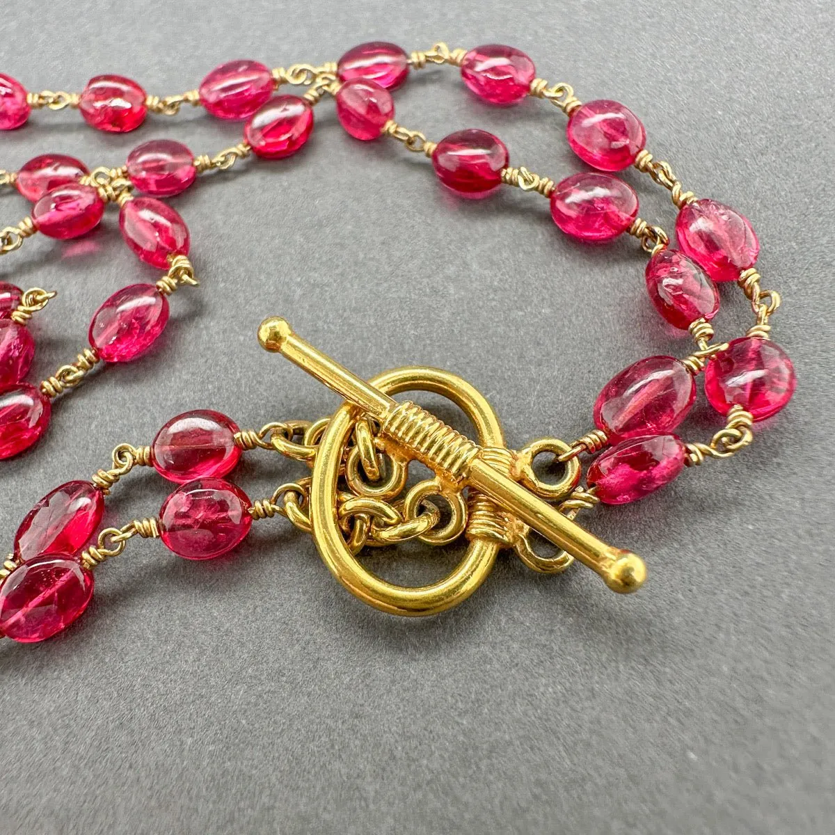 Estate 18K Y Gold Double Strand Ruby Necklace