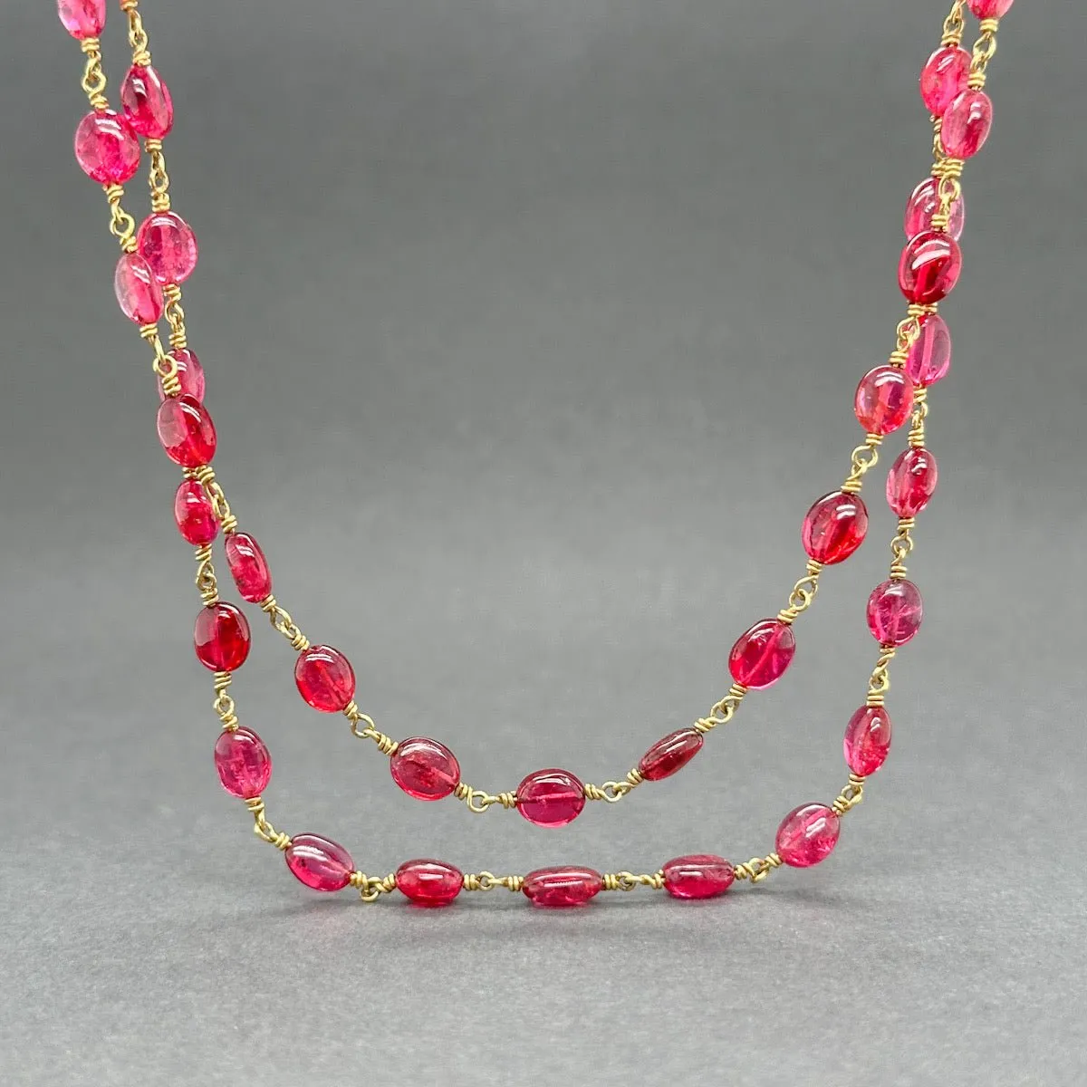 Estate 18K Y Gold Double Strand Ruby Necklace