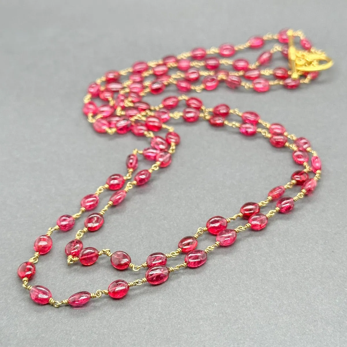 Estate 18K Y Gold Double Strand Ruby Necklace
