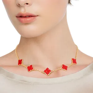 Eternal Bloom: Ruby Radiance Gold Statement Quatrefoil Necklace
