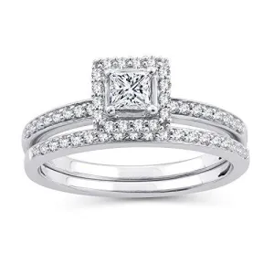 EternalDia 1/2 CT. T.W. Princess-Cut Diamond Halo Framed Bridal Set in 10K White Gold (IJ/I2-I3) (6)