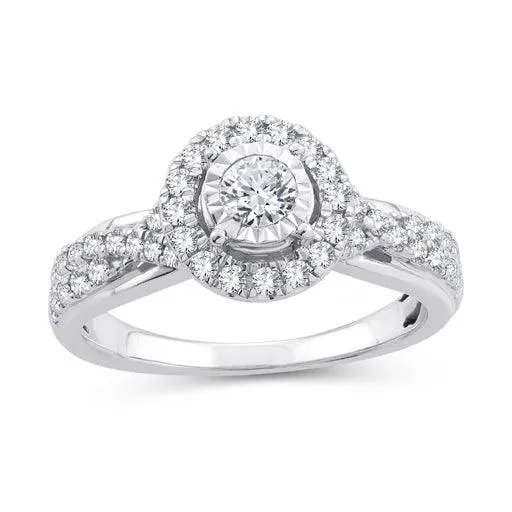 EternalDia 3/4 Ct.Wt. Round Diamond Halo Criss-Cross Engagement Ring