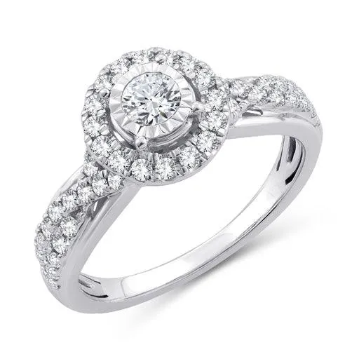 EternalDia 3/4 Ct.Wt. Round Diamond Halo Criss-Cross Engagement Ring