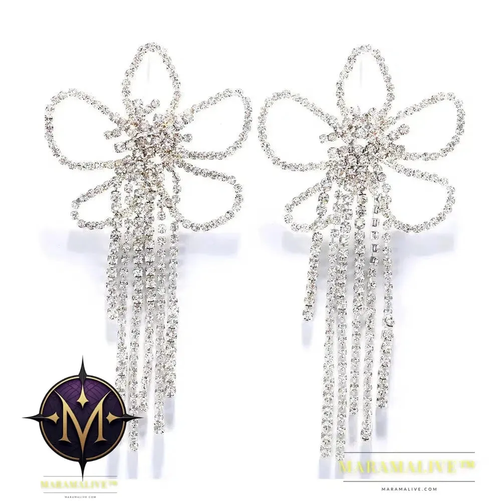 Exaggerated Colorful Flower Earrings Fashion Long Tassel Drop Earring for Festival Drag Queen Jewelry