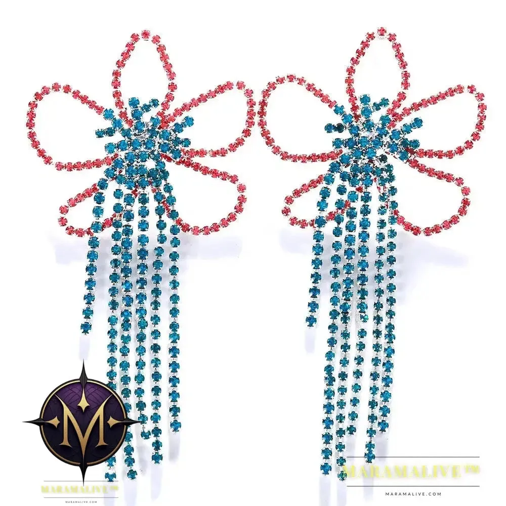 Exaggerated Colorful Flower Earrings Fashion Long Tassel Drop Earring for Festival Drag Queen Jewelry