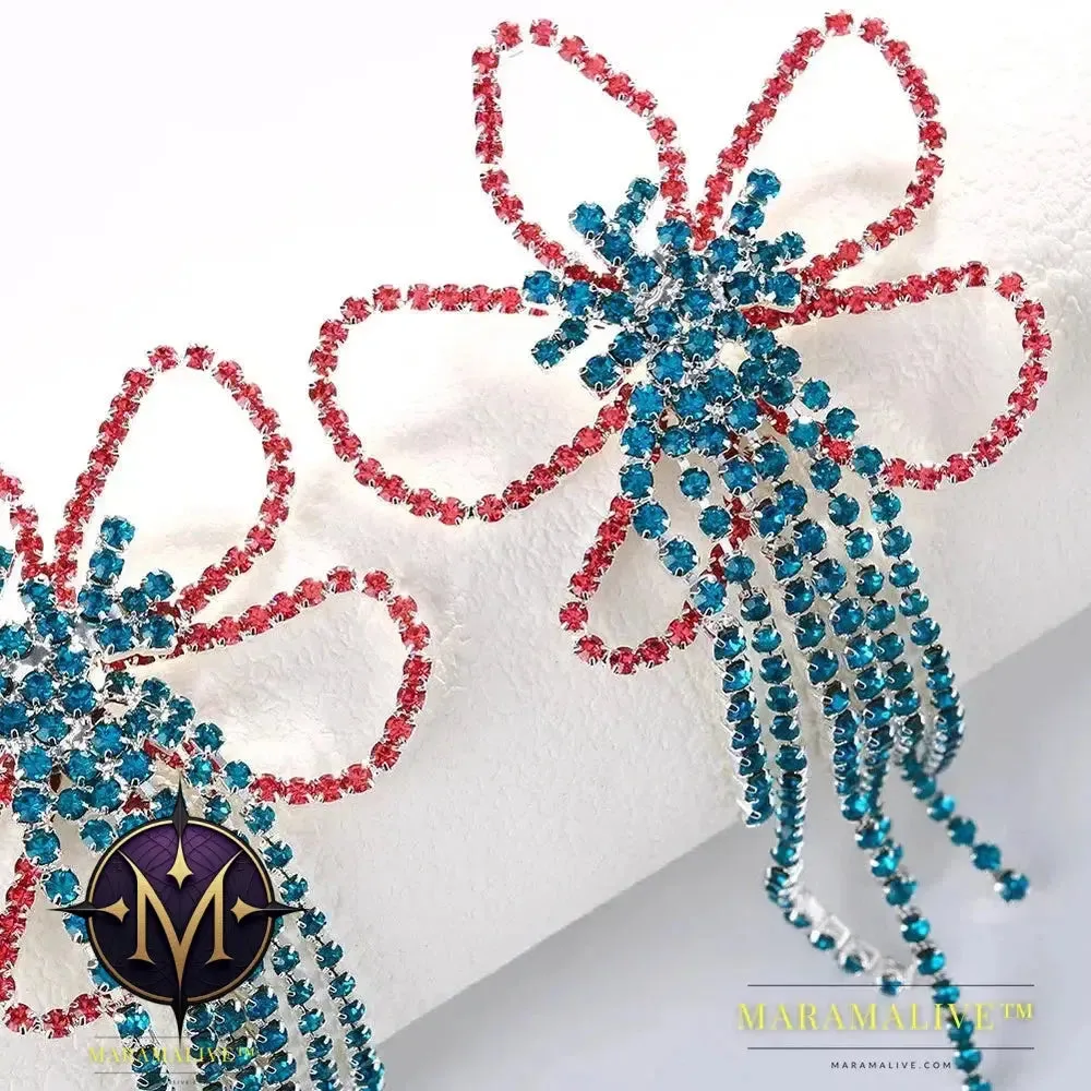 Exaggerated Colorful Flower Earrings Fashion Long Tassel Drop Earring for Festival Drag Queen Jewelry