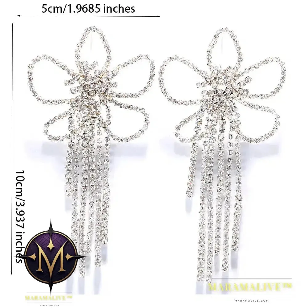 Exaggerated Colorful Flower Earrings Fashion Long Tassel Drop Earring for Festival Drag Queen Jewelry