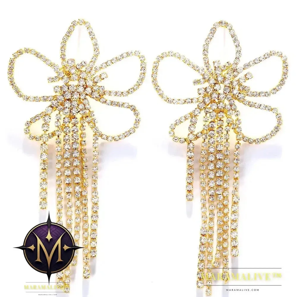 Exaggerated Colorful Flower Earrings Fashion Long Tassel Drop Earring for Festival Drag Queen Jewelry