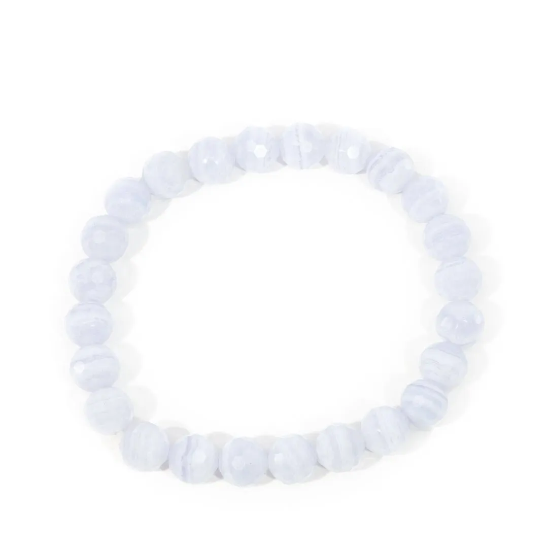 Faceted Blue Lace Agate 8mm Beaded Bracelet