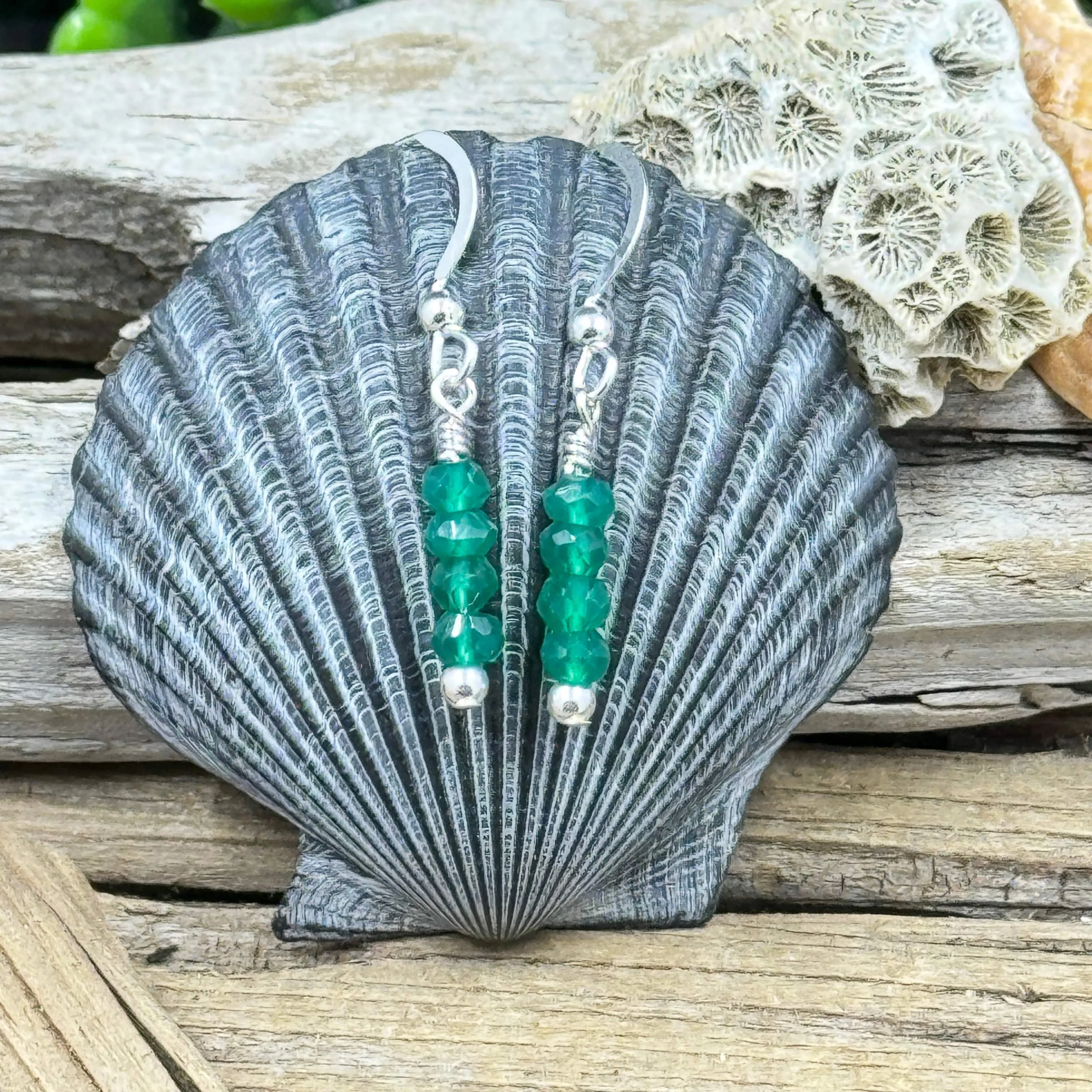 Faceted Green Onyx Drop Earrings