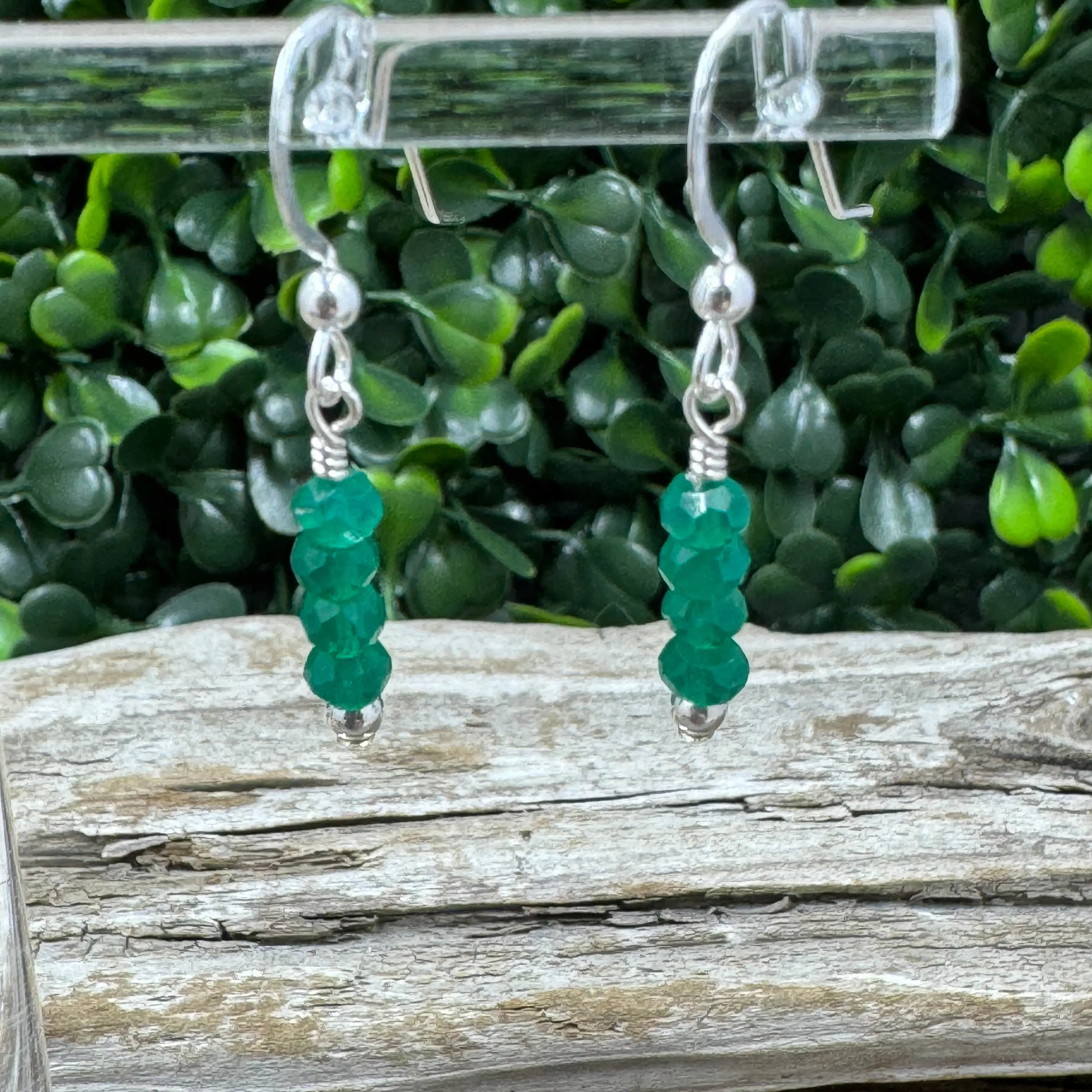 Faceted Green Onyx Drop Earrings