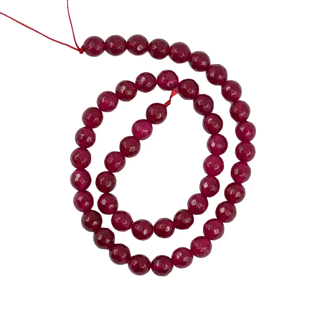 Faceted Ruby Jade Round Gemstone Loose Beads Strand for Jewelry Bangle Bracelet Making 15 Inch/Strand 8mm