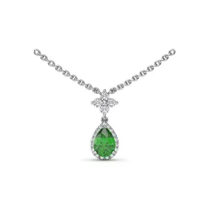 Fana 14k White Gold Emerald and Diamond Teardrop Necklace