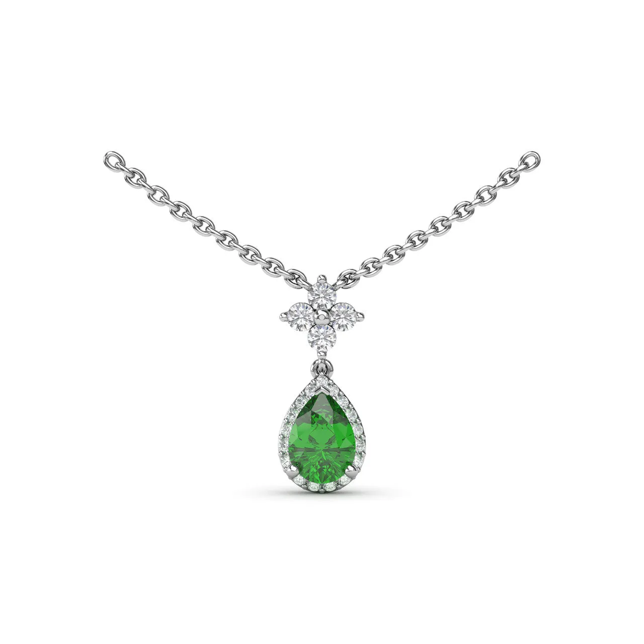 Fana 14k White Gold Emerald and Diamond Teardrop Necklace