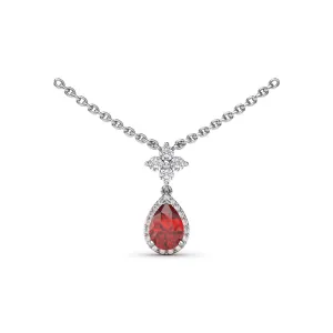 Fana 14k White Gold Ruby and Diamond Teardrop Necklace