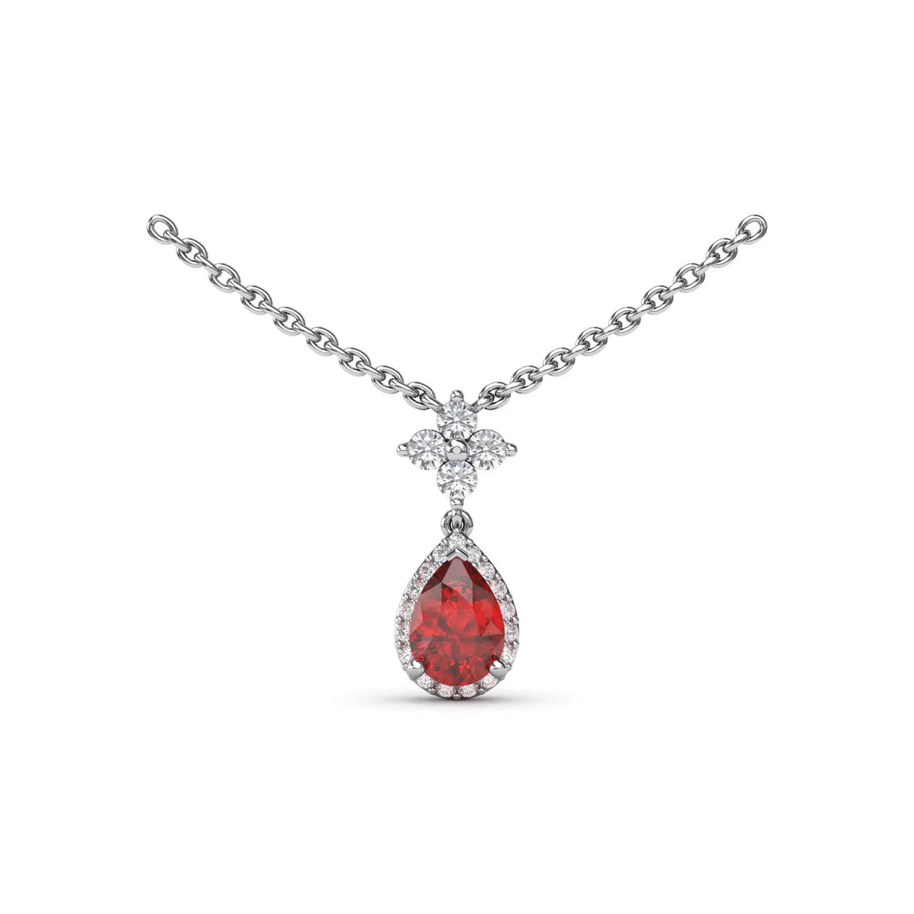 Fana 14k White Gold Ruby and Diamond Teardrop Necklace