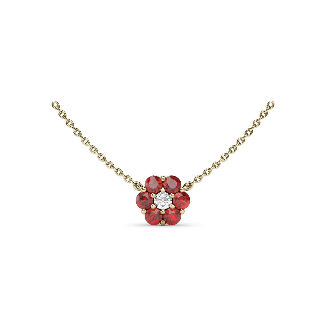 Fana 14k Yellow Gold Magnolia Ruby and Diamond Necklace