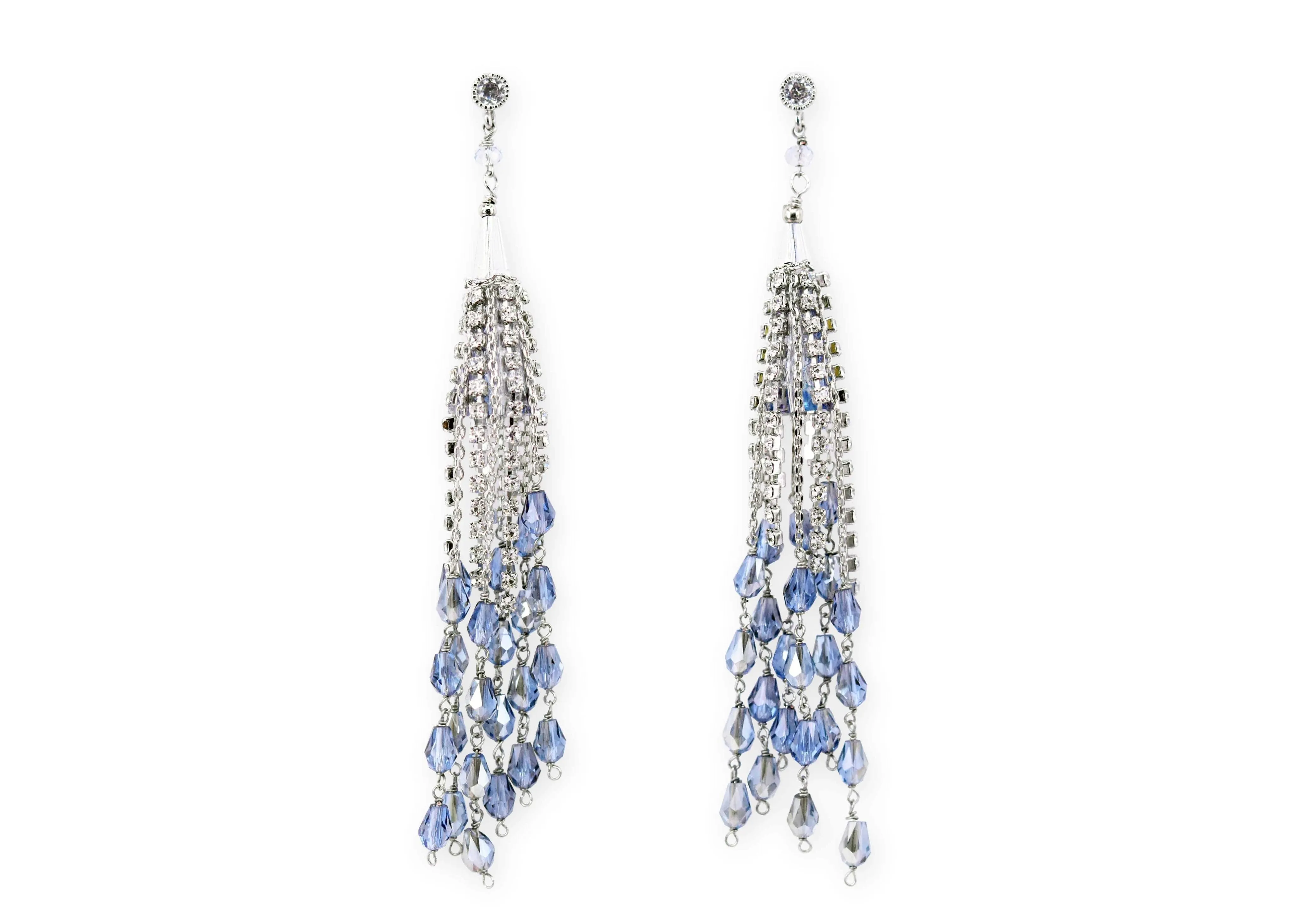 Fascinating sapphire silver tassel drops
