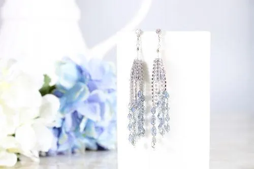 Fascinating sapphire silver tassel drops