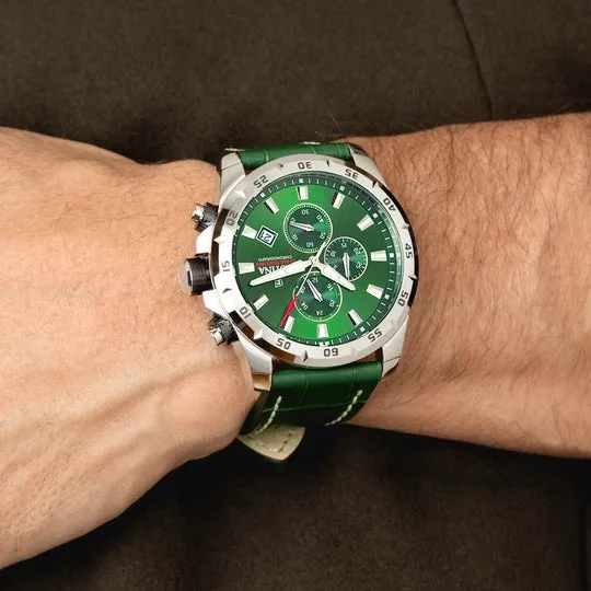 Festina Timeless Chronograph Gents Green Dial Green Leather Strap Watch