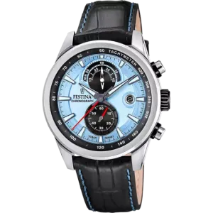 Festina Timeless Chronograph Gents Light Blue Dial Leather Watch